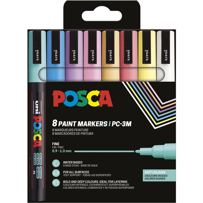 Posca -  Uni  paintmarker PC-3M, 1,5 mm, etui van 8 stuks in geassorteerde zachte kleuren