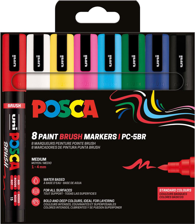 Klika -  Uni paintmarker PC-5BR, 1 4 mm, penseel punt, blister van 8 stuks