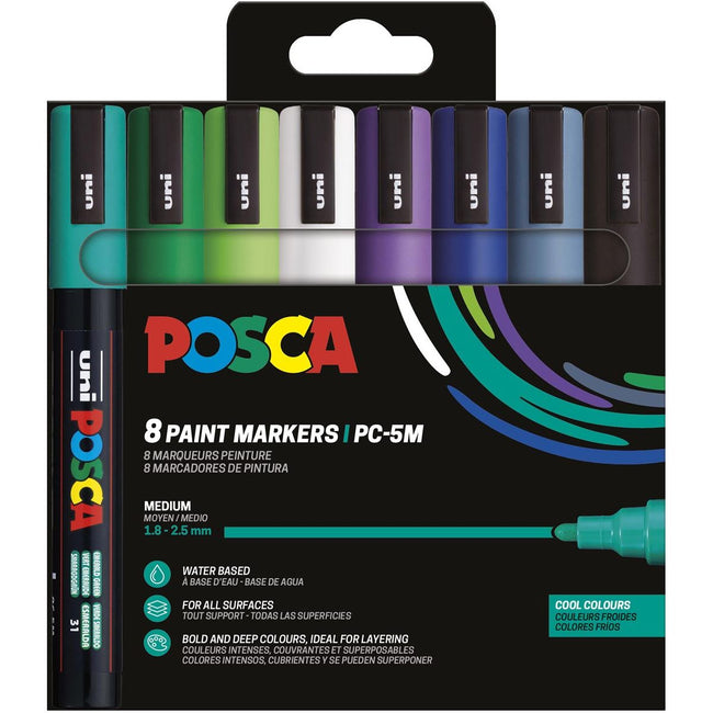 Posca -  Uni  paintmarker PC-5M, 1,8 2,5 mm, etui van 8 stuks in koude kleuren