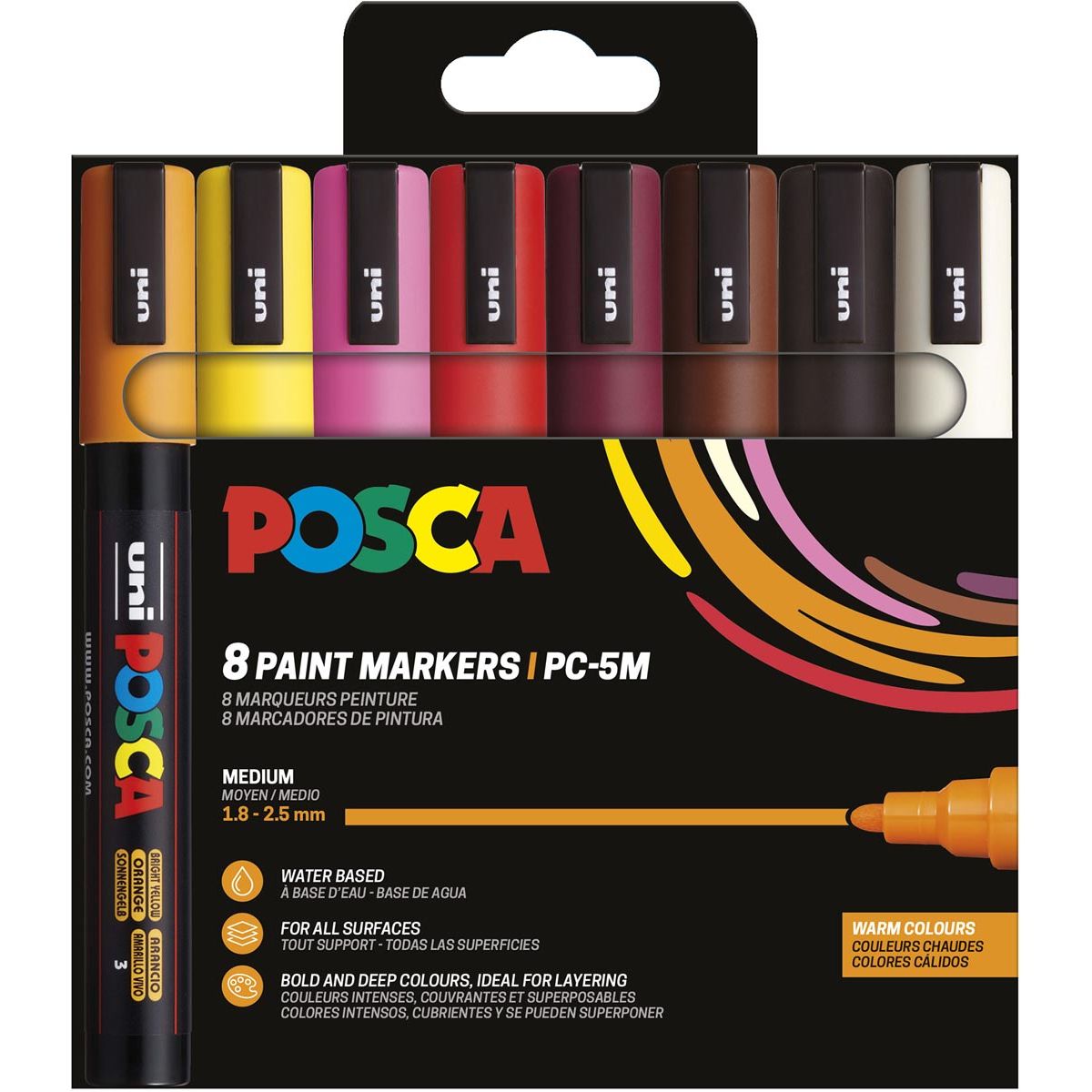 Posca -  Uni  paintmarker PC-5M, 1,8 2,5 mm, etui van 8 stuks in warme kleuren