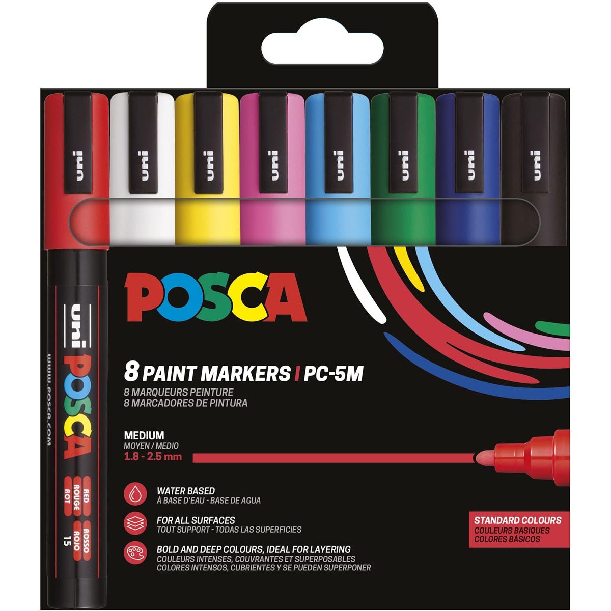 Posca -  Uni  paintmarker PC-5M, 1,8 2,5 mm, etui van 8 stuks in basiskleuren