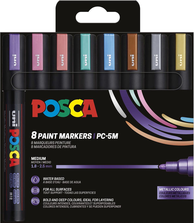 Posca -  Uni  paintmarker PC-5M, 1,8 2,5 mm, etui van 8 stuks in metallic kleuren