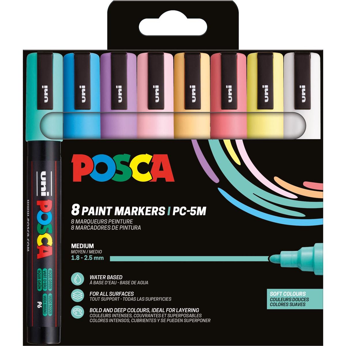 Posca - Pennarello Uni PC-5M, 1,8 2,5 mm, confezione da 8 pezzi in colori tenui