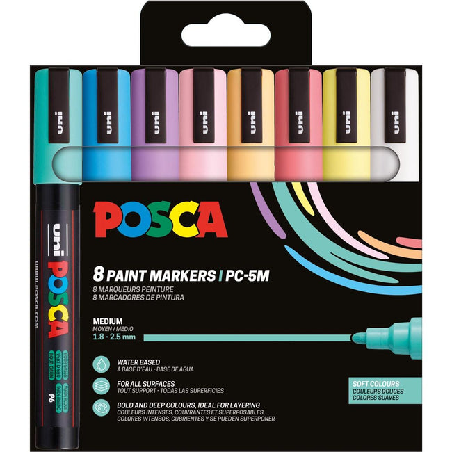 Posca - Pennarello Uni PC-5M, 1,8 2,5 mm, confezione da 8 pezzi in colori tenui