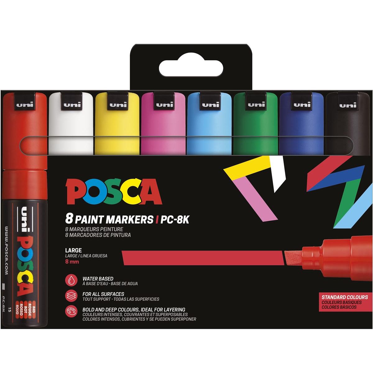 Posca - Pennarello Uni PC-8K, 8 mm, confezione da 8 pezzi nei colori base