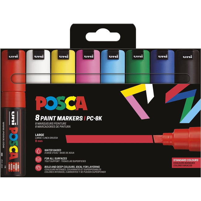 Posca - Pennarello Uni PC-8K, 8 mm, confezione da 8 pezzi nei colori base