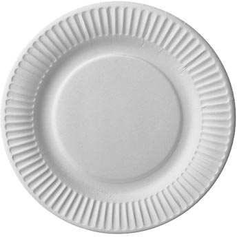 Klika - Plato de cartón, redondo, blanco, paquete de 100 unidades