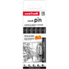Uni Ball – Uni Pin Fineliner, kalibrierte Spitzen, schwarz, 0,2–0,4–0,6–0,8–1,0 mm, Blister mit 4 Stück + 1 gratis