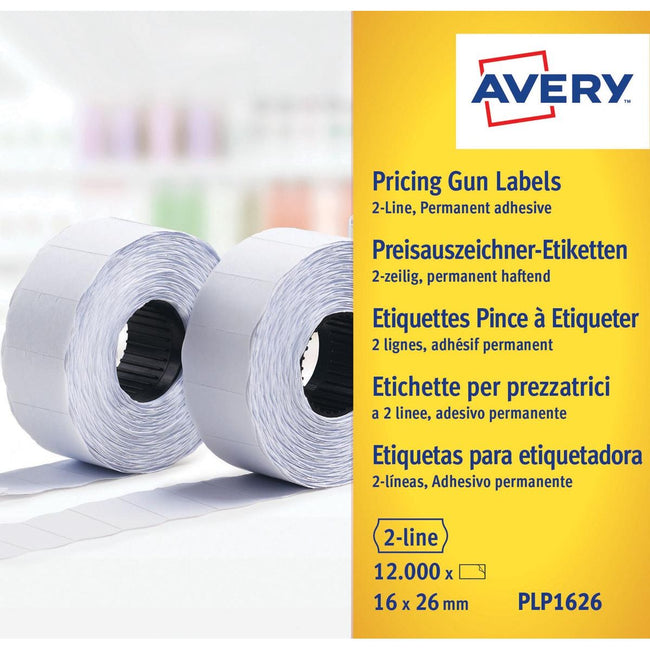 Avery - PLP1626 Étiquettes pour pêche Tang Permanent, ft 26 x 16 mm, 12 000 étiquettes, blanc