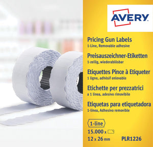 Avery -  PLR1226 etiketten voor prijstang afneembaar, ft 12 x 26 mm, 15 000 etiketten, wit
