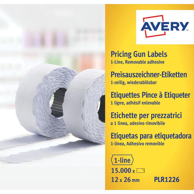 Avery - PLR1226 etichette per cartellino prezzo removibili, ft 12 x 26 mm, 15.000 etichette, bianco