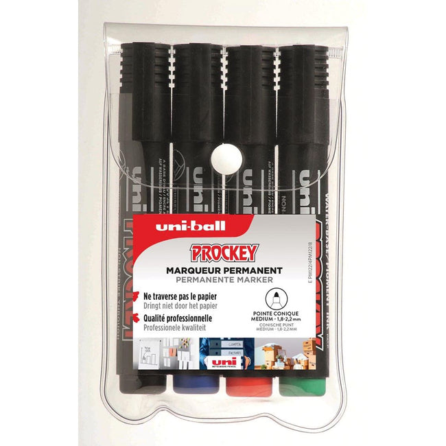 Uni-Ball - Permanentmarker Prockey PM-122, runde Spitze, mittel, Karton mit 4 Stück