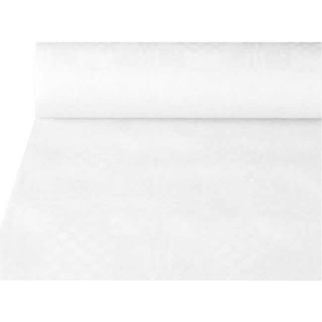 Papstar - Paper tablecloth with damask print, 1.2 x 50 m, white