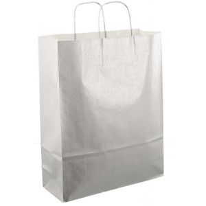 Bolsa de papel con cordón 32x12x41cm 50 uds plata