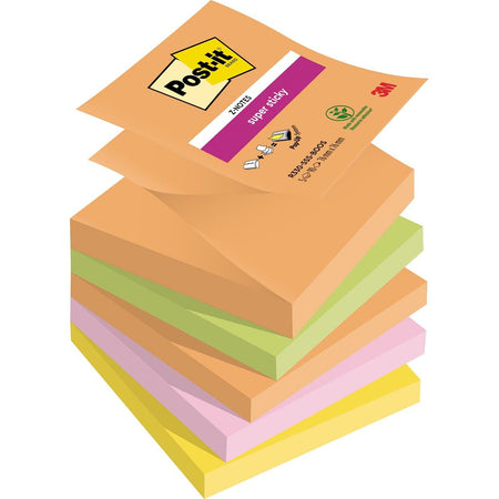 Post-it - Super Sticky Z-notes Boost, 90 fogli, ft 76 x 76 mm, colori assortiti, confezione da 5 blocchi