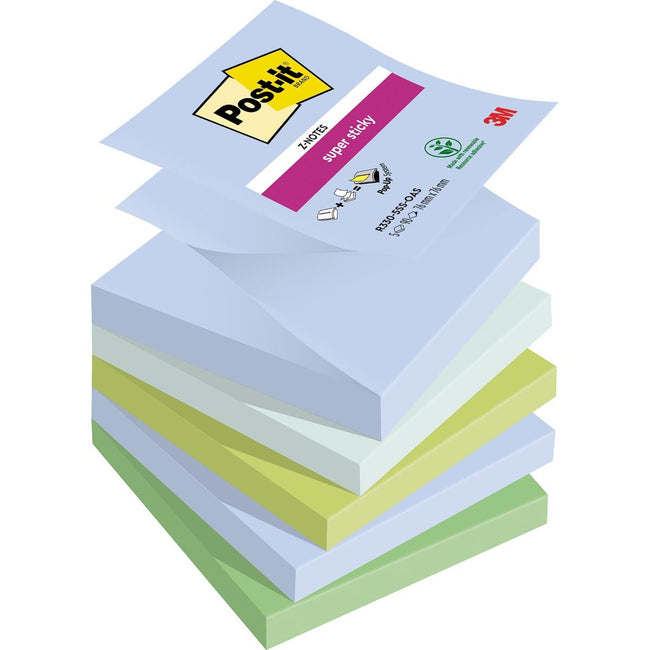 Post-it -  Super Sticky Z-notes Oasis, 90 vel, ft 76 x 76 mm, geassorteerde kleuren, pak van 5 blokken