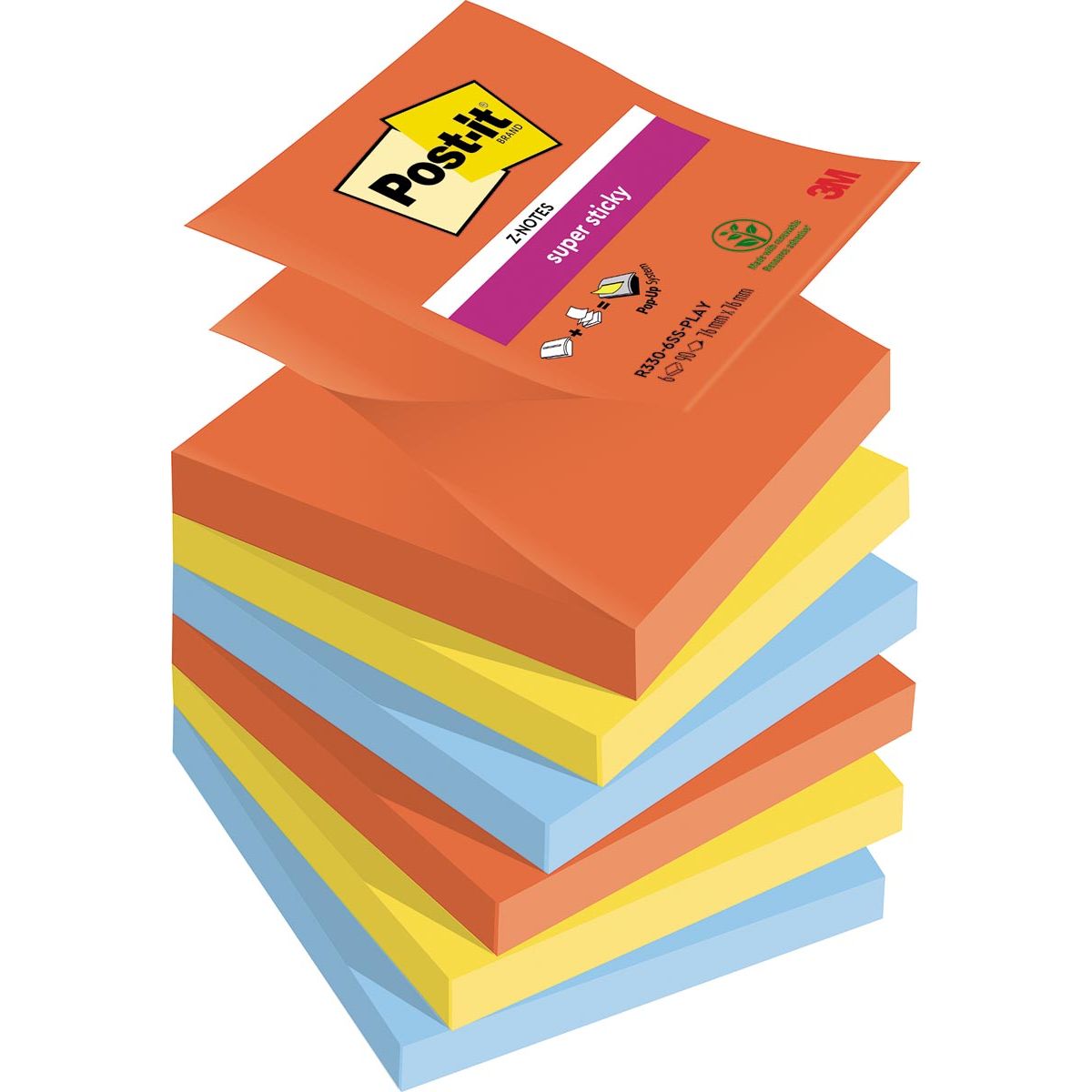 Post-it - Notizblock Z-Notes R330 Super Sticky 76x76mm Playful 6 Stück