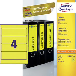 Avery Zweckform - Contre-étiquette large 61x192mm autocollante jaune 100 feuilles