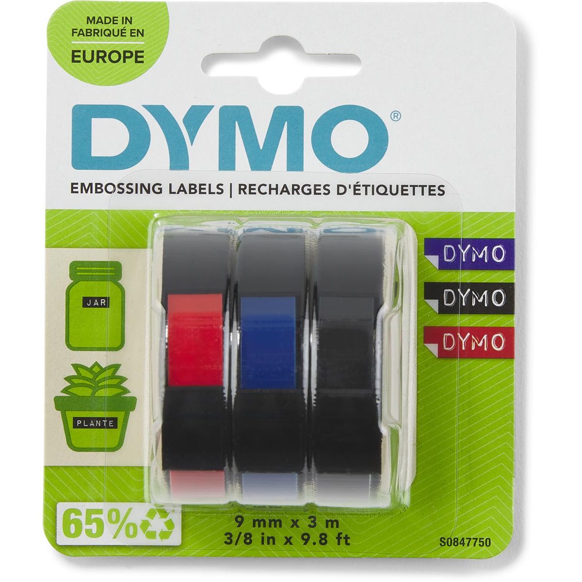 Dymo - Vinile goffrato a rilievo 9mm assortito 3 pezzi