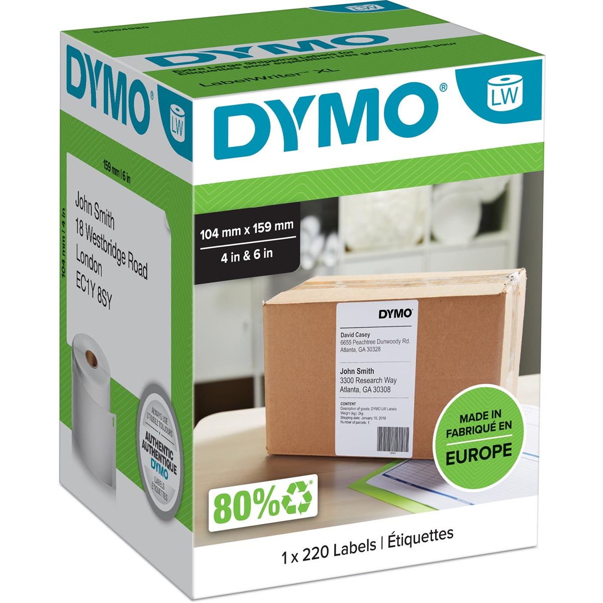 Dymo -  Etiket LabelWriter 5XL verzendlabel 104x159mm 1 rol á 220 stuks..