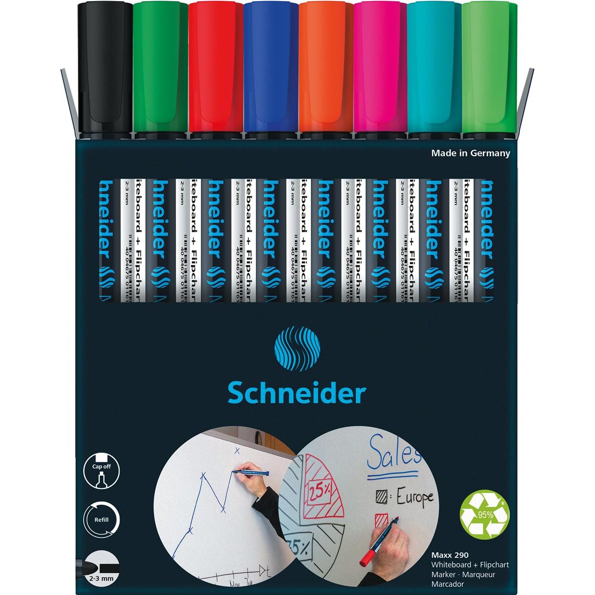 Schneider - Marker de tableau blanc Maxx 290, 6 + 2 gratuit, assorti