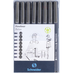 Schneider - Trousse Fineliner Pictus noire de 8 pièces