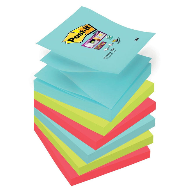 Post-it Super Sticky -  Super Sticky Z-notes Cosmic, 90 vel, ft 76 x 76 mm, pak van 6 blokken