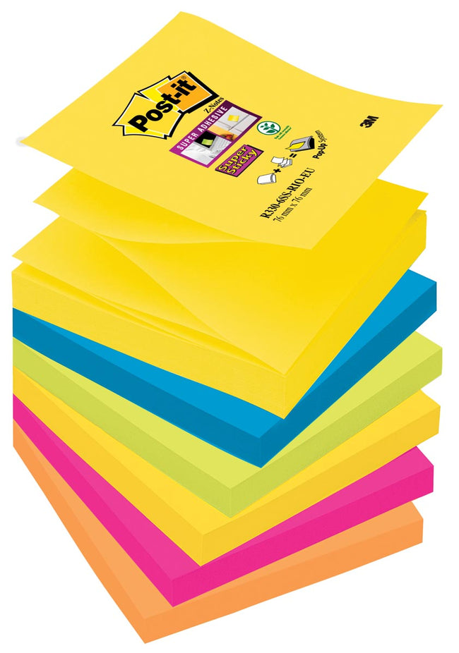 Post-it-super collante Z-Notes Carnival, 90 feuilles, ft 76 x 76 mm, pack de 6 blocs