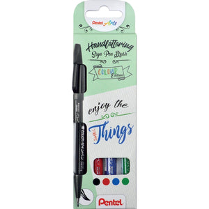 Pentel -  brushpen Sign Pen Brush Touch, kartonnen etui met 4 stuks: zwart, blauw, rood en groen