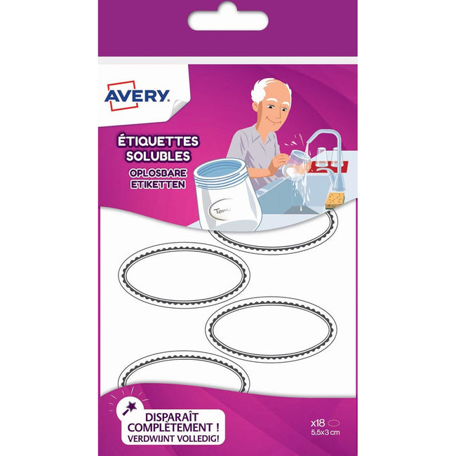 Avery - Etiquetas solubles ovaladas familiares, pies 5,5 x 3 cm, bolsa para colgar con 18 etiquetas