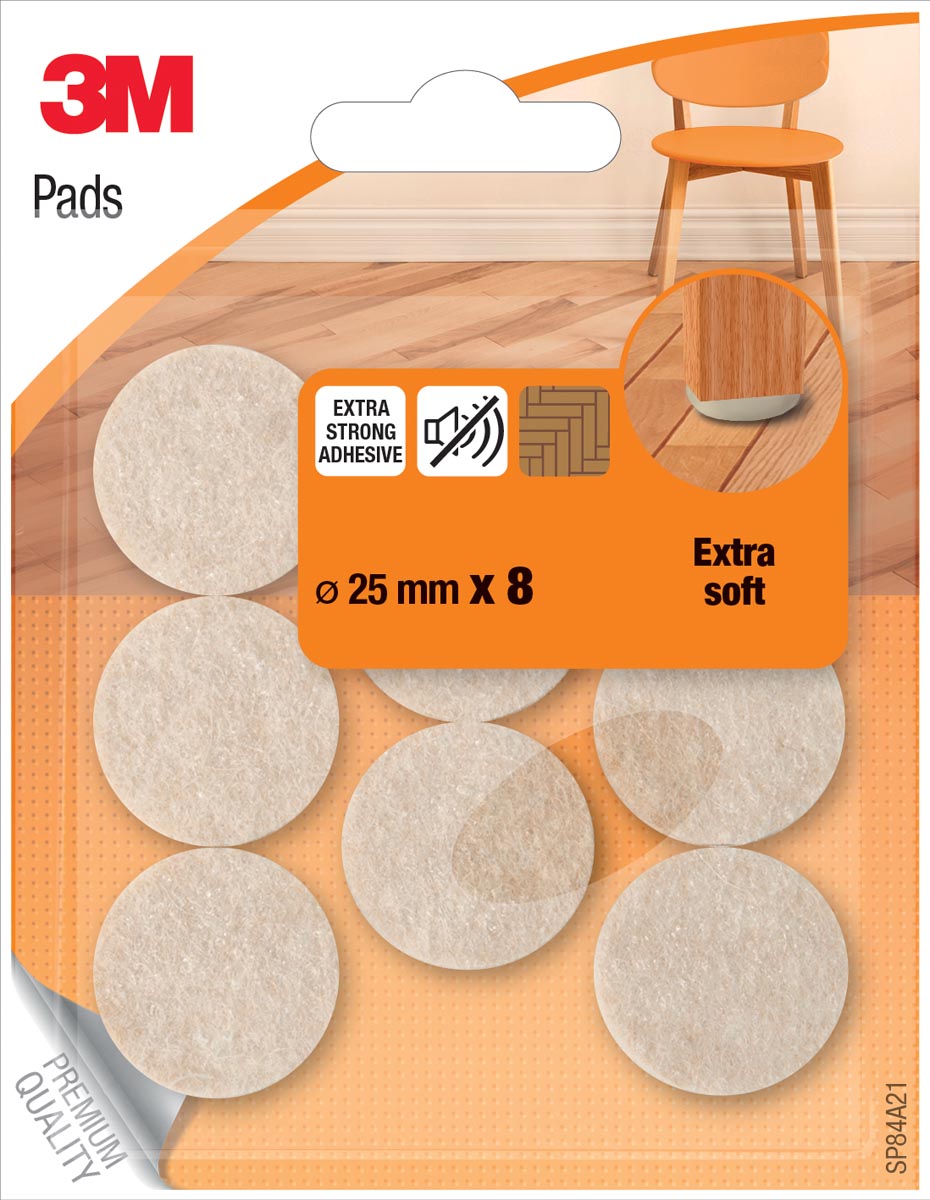 3M -  beschermende vloerpads, uit vilt, diameter 25 mm, blister van 8 stuks