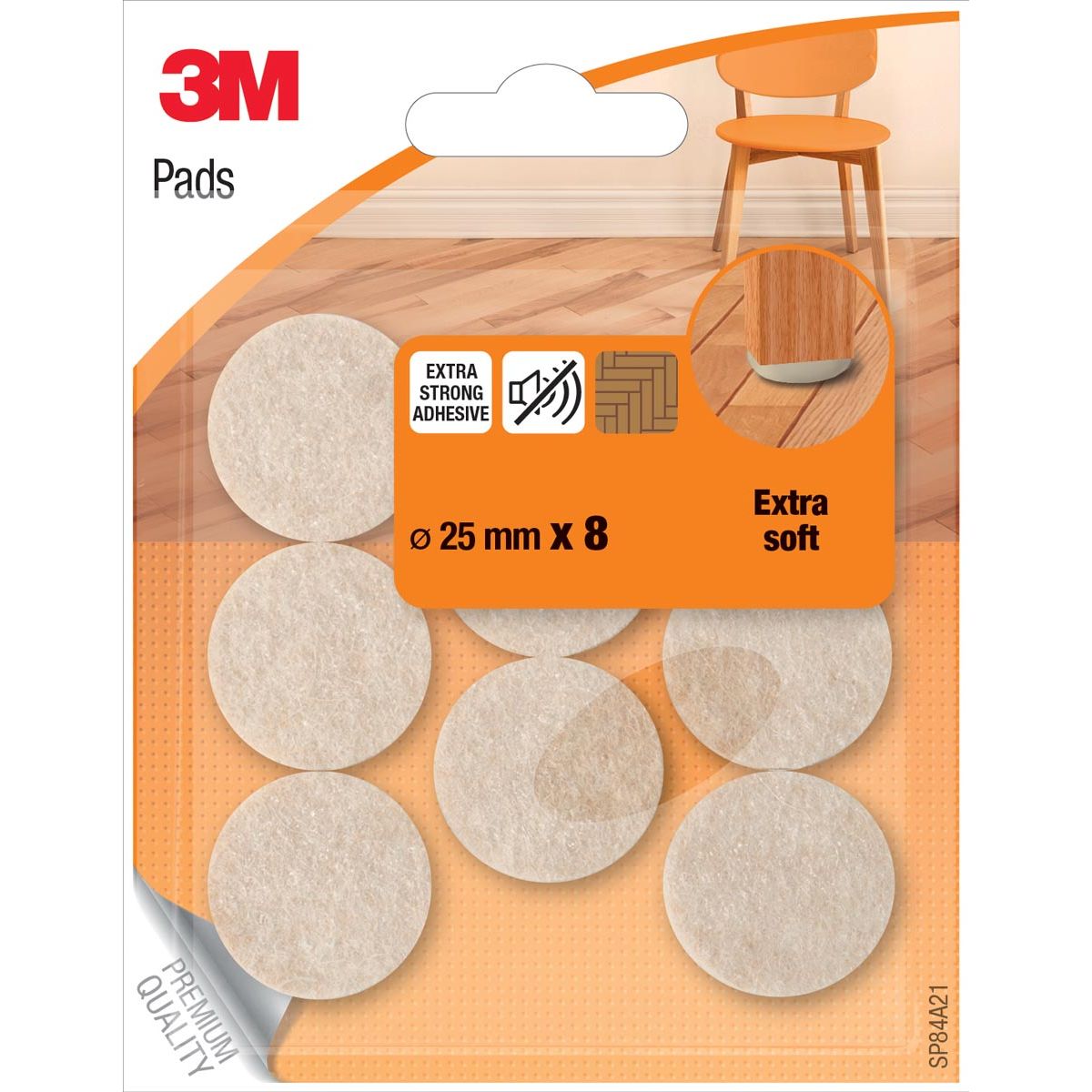 3M - beschermende vloerpads, uit vilt, diameter 25 mm, blister van 8 stuks