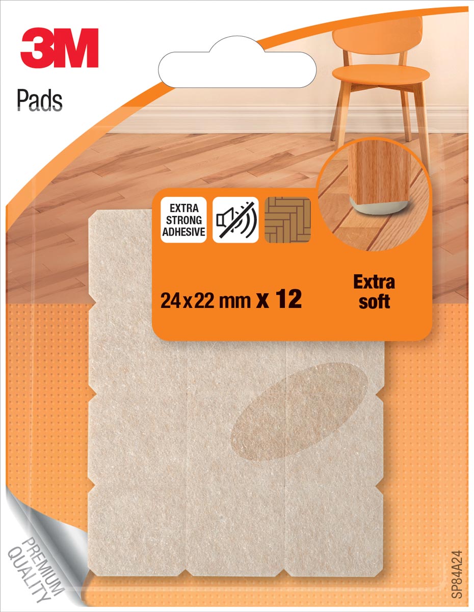 3M - Viltjes, Extra soft, ft 24 x 22 mm, blister van 12 stuks