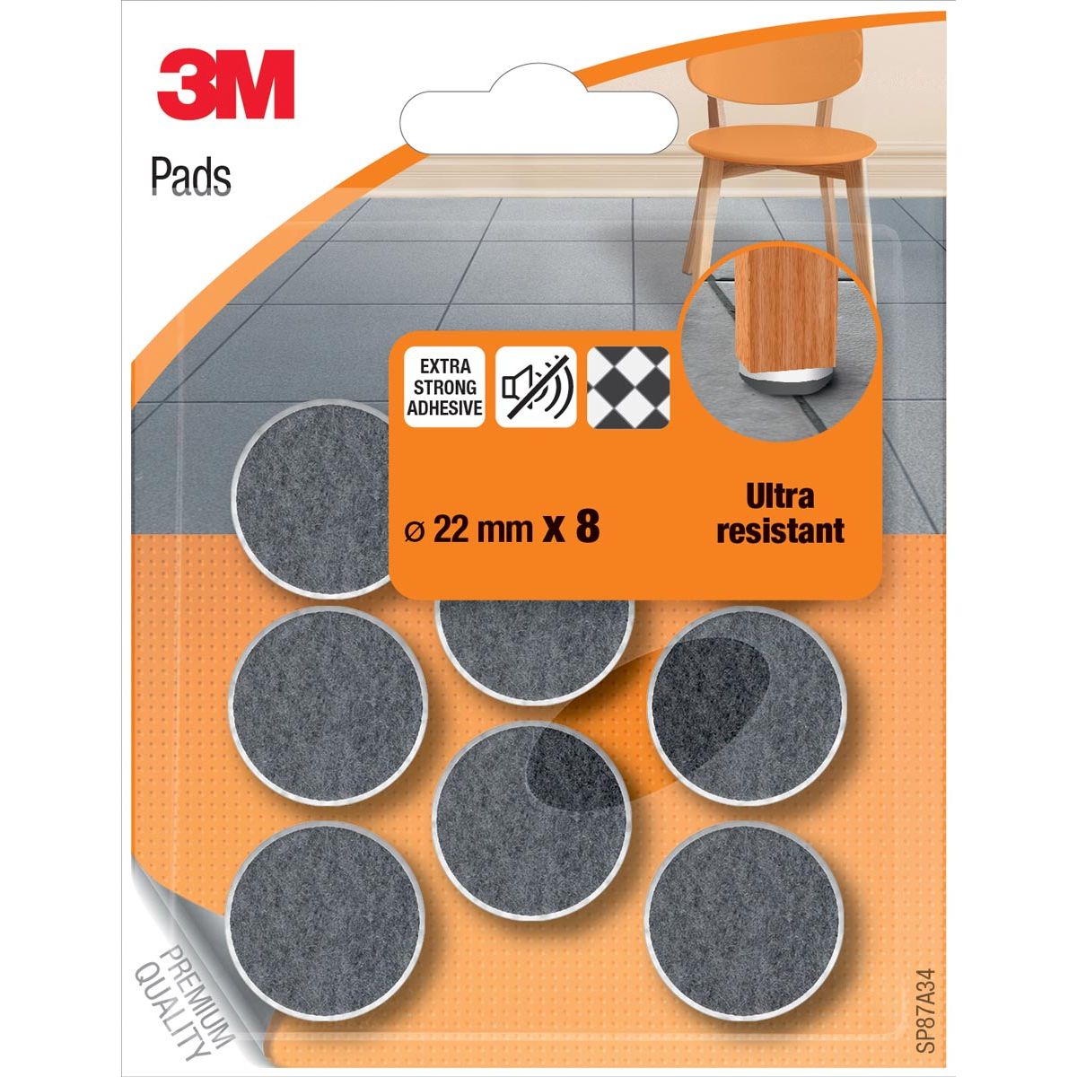 3M - Viltglijders, Ultra Resistant, diameter van 22 mm, blister van 8 stuks