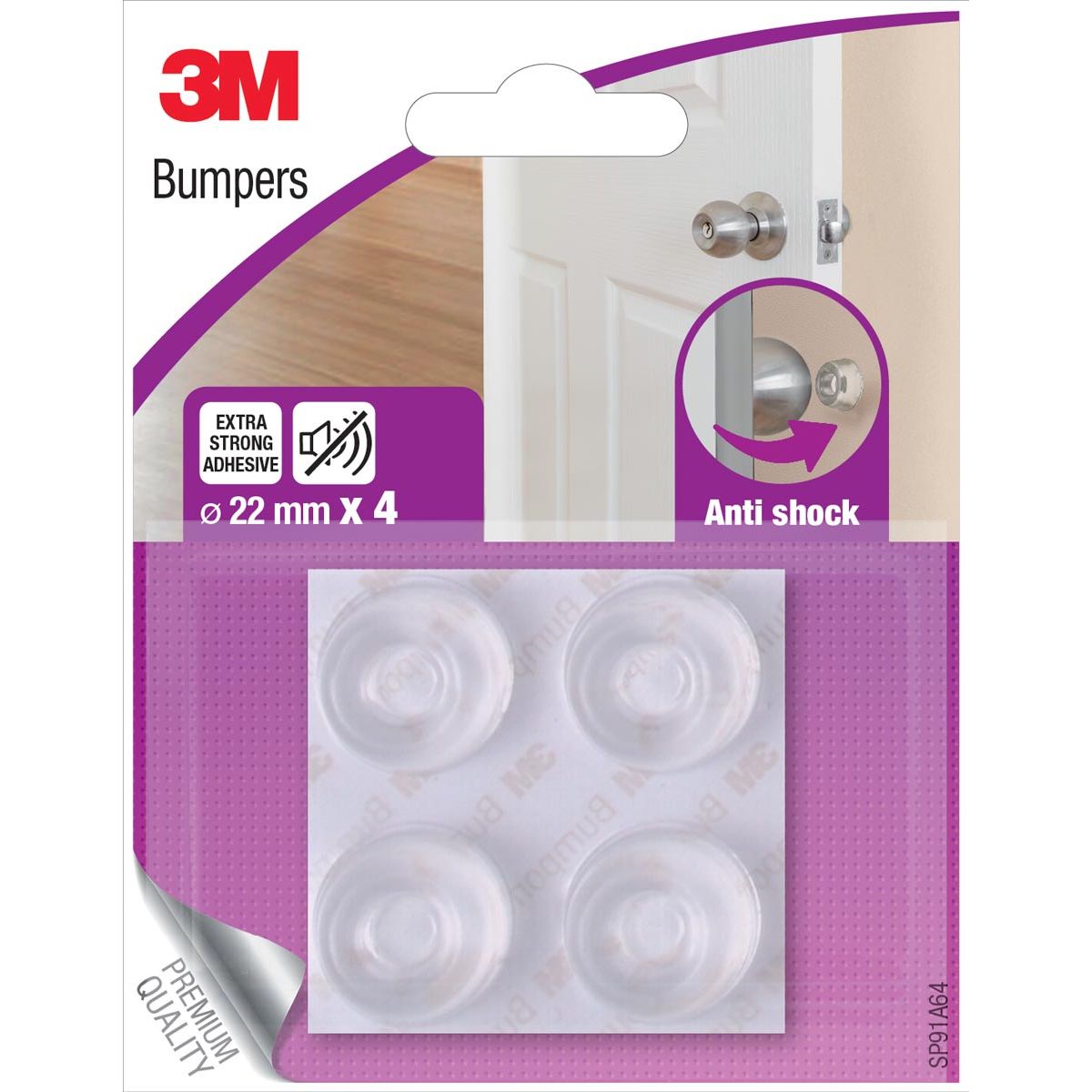 3M - Parachoques, Antichoque, 22 mm, blister de 4 piezas