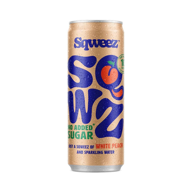 SQWZ -   frisdrank White Peach BIO, blikje van 25 cl, pak van 12 stuks