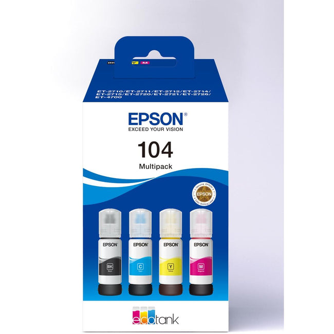 Epson - botella de tinta 104, 4.500 7.500 páginas, OEM C13T00P640, 4 colores