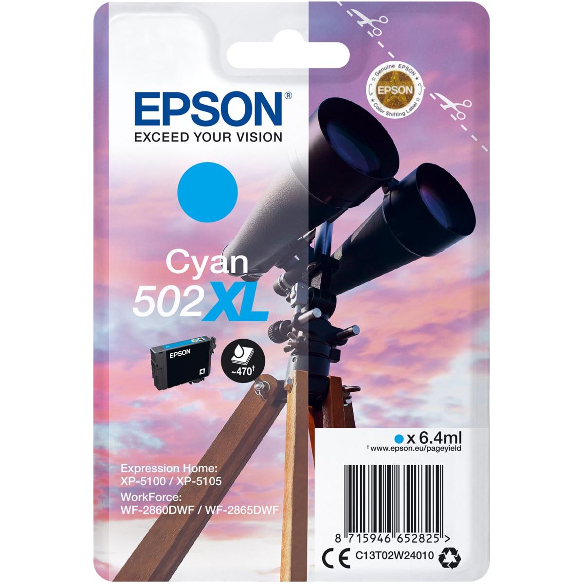 EPSON - CARTRIDE DE L'ENK 502XL, 470 pages, OEM C13T02W24010, Cyan