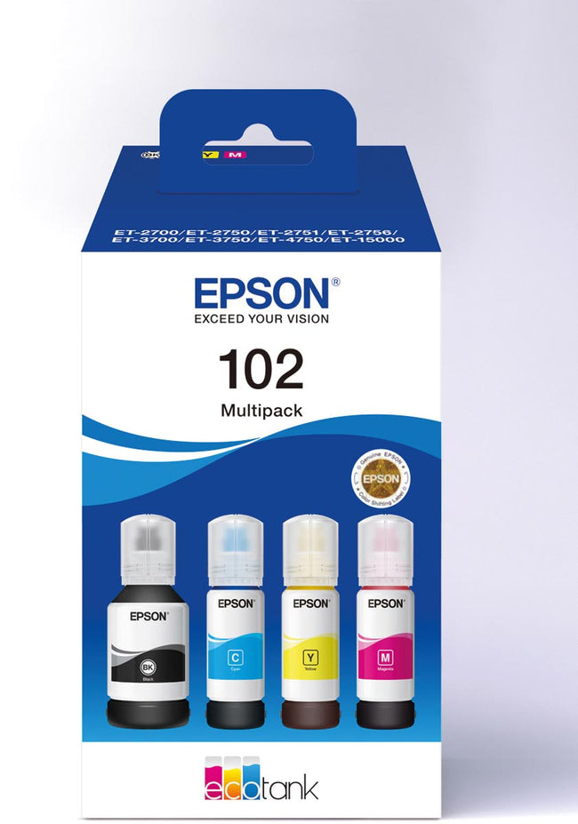 Epson -  inktfles 102, 6.000 7.500 pagina's, OEM C13T03R640, 4 kleuren