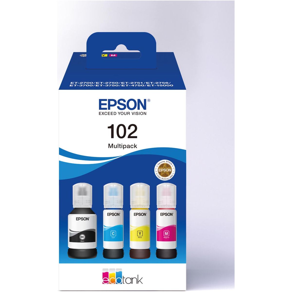 EPSON - Bouteille d'encre 102, 6 000 - 7 500 pages, OEM C13T03R640, 4 couleurs