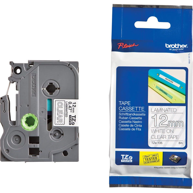 Brother -  TZe e voor P-Touch 12 mm, wit op transparant