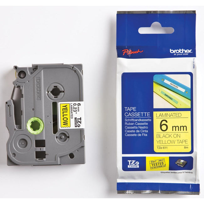 Brother - TZe e para P-Touch 6 mm, negro sobre amarillo