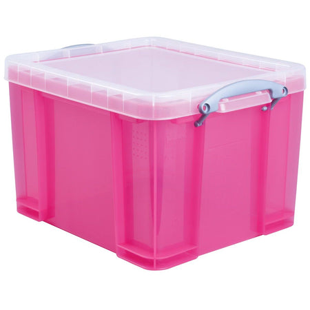 Scatola davvero utile - Scatola portaoggetti da 35 litri, trasparente, rosa brillante