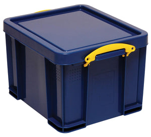 Really Useful Box - Box Aufbewahrungsbox 35 Liter, dunkelblau mit gelben Griffen