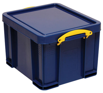 Really Useful Box - Box Aufbewahrungsbox 35 Liter, dunkelblau mit gelben Griffen