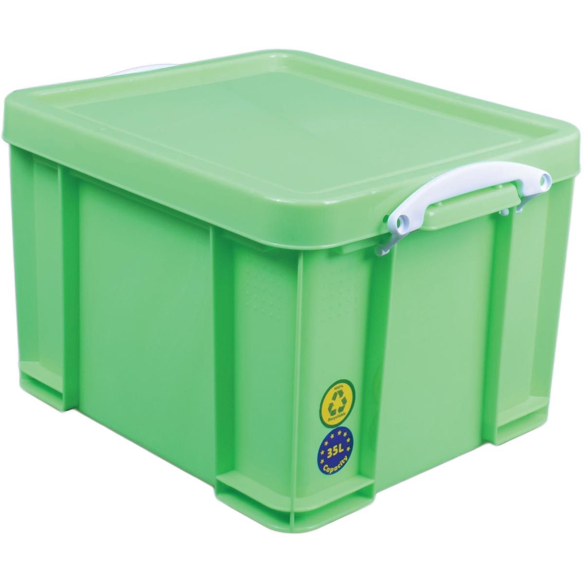 Scatola davvero utile - Scatola portaoggetti da 35 litri, verde neon con maniglie bianche