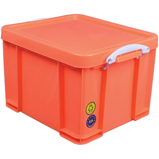 Really Useful Box - Box storage box 35 liters, neon orange with white handles