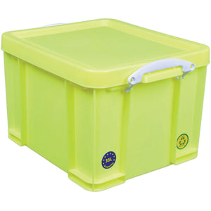 Really Useful Box - Box storage box 35 liters, neon yellow with white handles