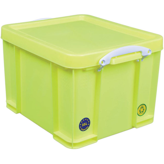 Really Useful Box -  Box opbergdoos 35 liter, neongeel met witte handvaten
