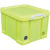 Really Useful Box - Boîte de rangement Box 35 litres, jaune fluo avec poignées blanches